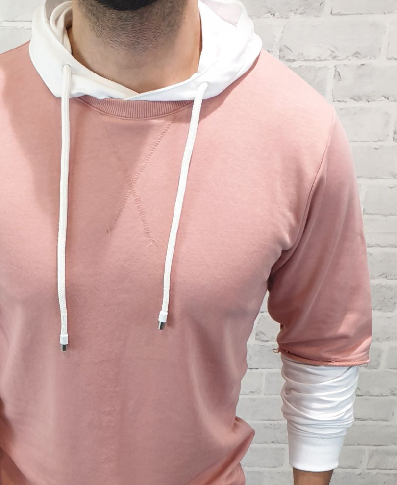 Pink  Plain Hood Full Sleeves T Shirt
