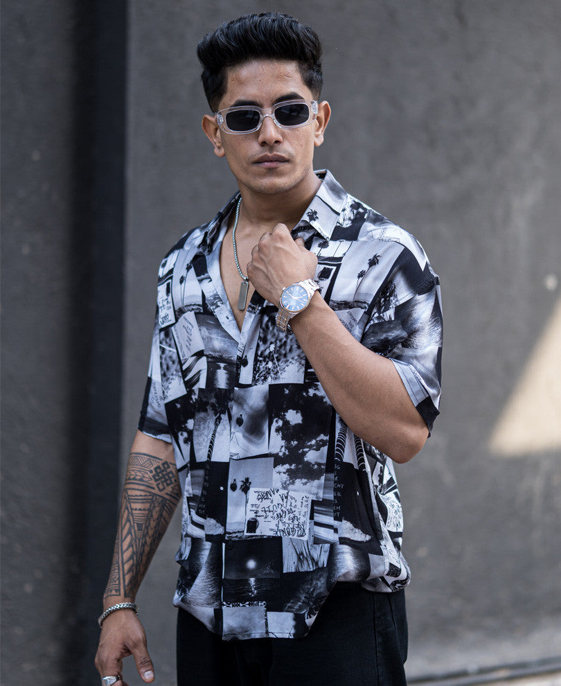 Black Frame Art Print Oversize Drop Shoulder Shirt
