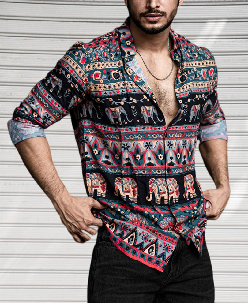 Mint Green Tribal Print Full Sleeves Shirt
