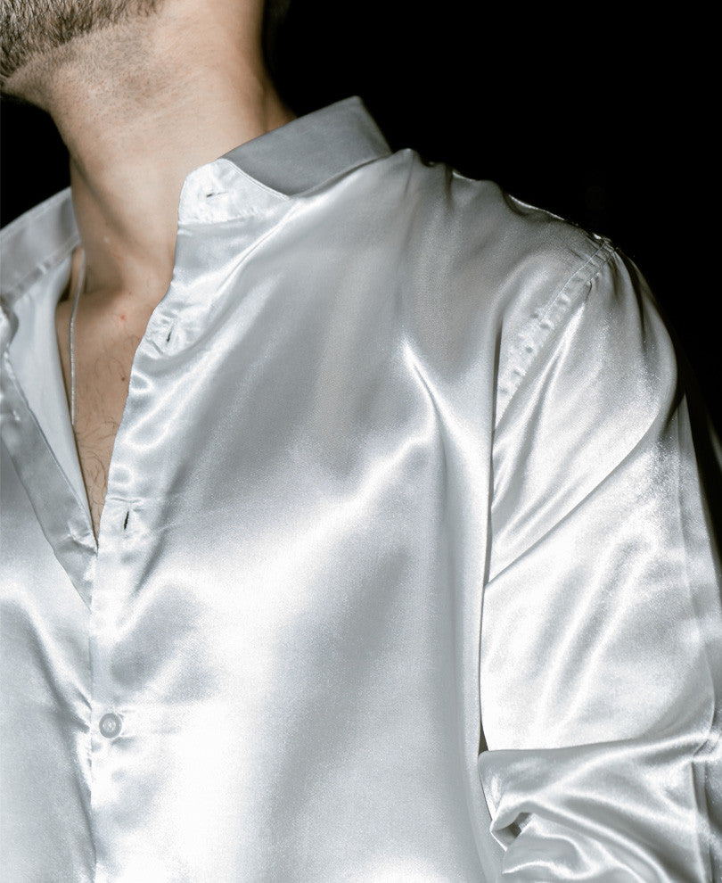 Silver Color Satin Full Sleeves Shirt