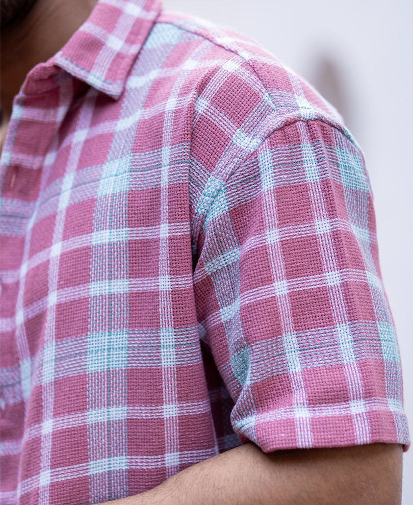 Light Maroon Checks Oversized Drop Shoulder Shirt