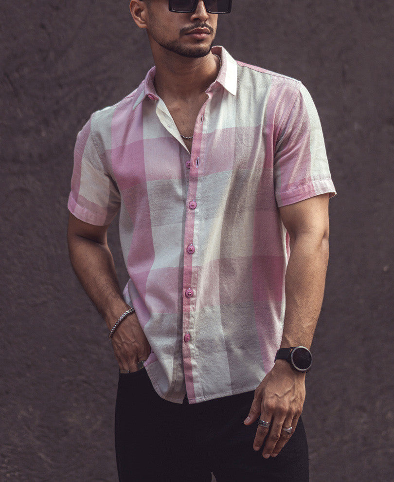 Light Pink Checks Half Sleeves Shirt