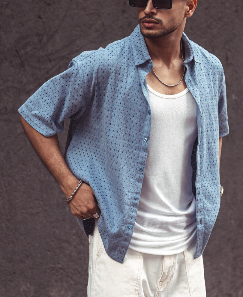 Sky Blue Structured Oversize Drop Shoulder Shirt