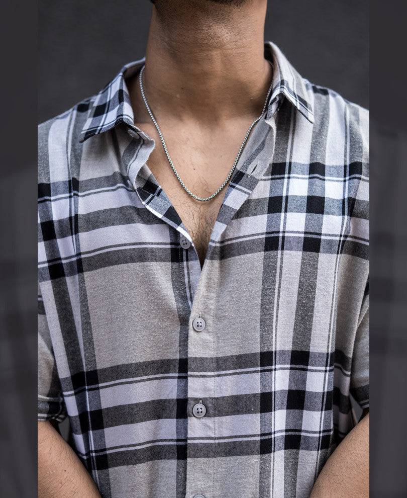 Grey Checks Oversize Drop Shoulder Shirt