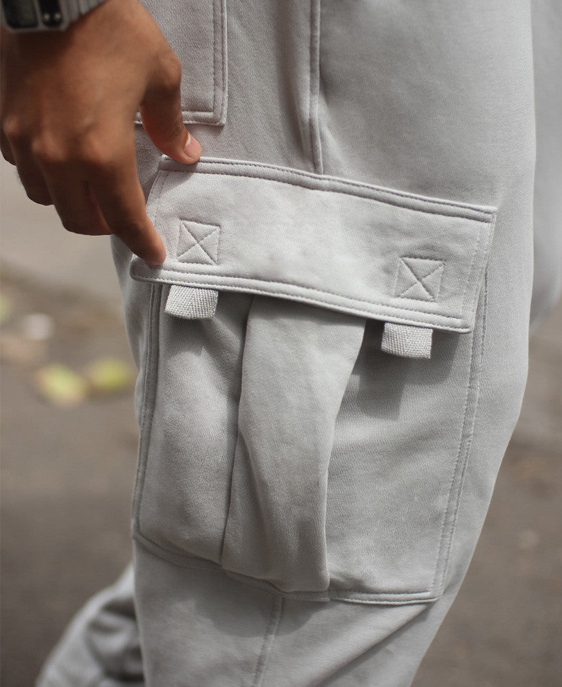 Grey Cargo Pocket Baggy Fit Track Pant
