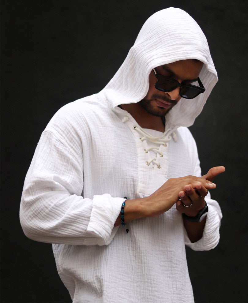 White Hoodie Oversize Drop Shoulder Shirt