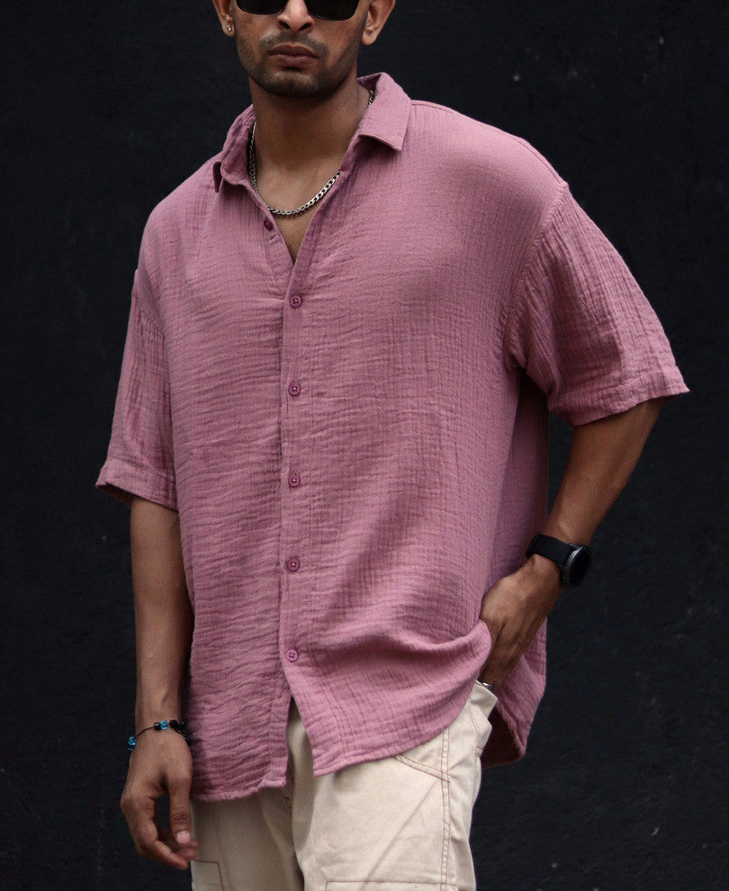 Pink Textured Oversize Drop Shoulder Shirt
