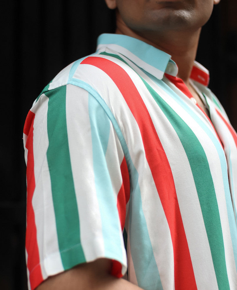 Multi Vertical Stripe Half Sleeves Shirt