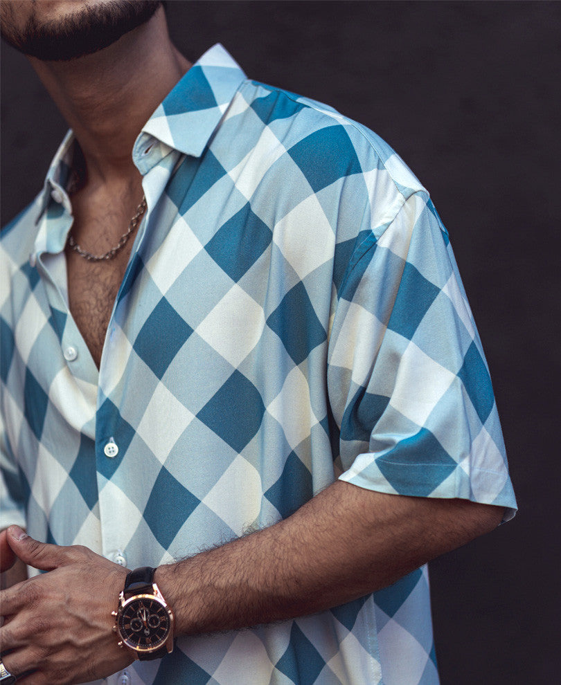 Turquoise Green Checks Oversized Shirt