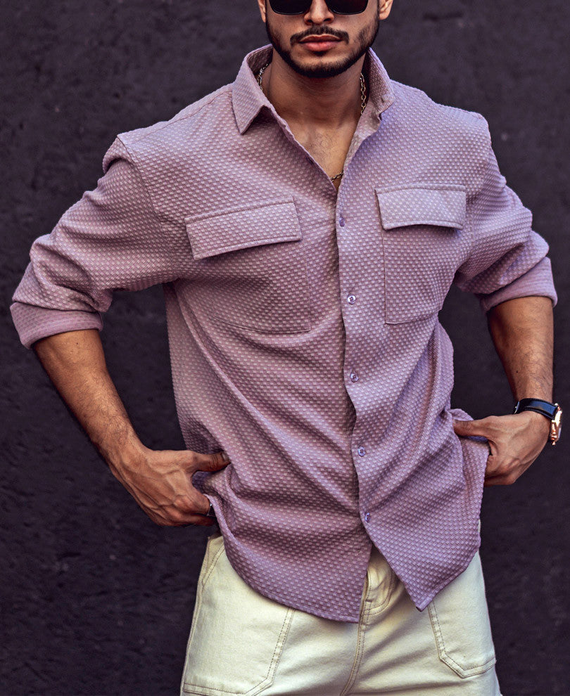 Dusty Pink Textured Shacket Oversized Shirt