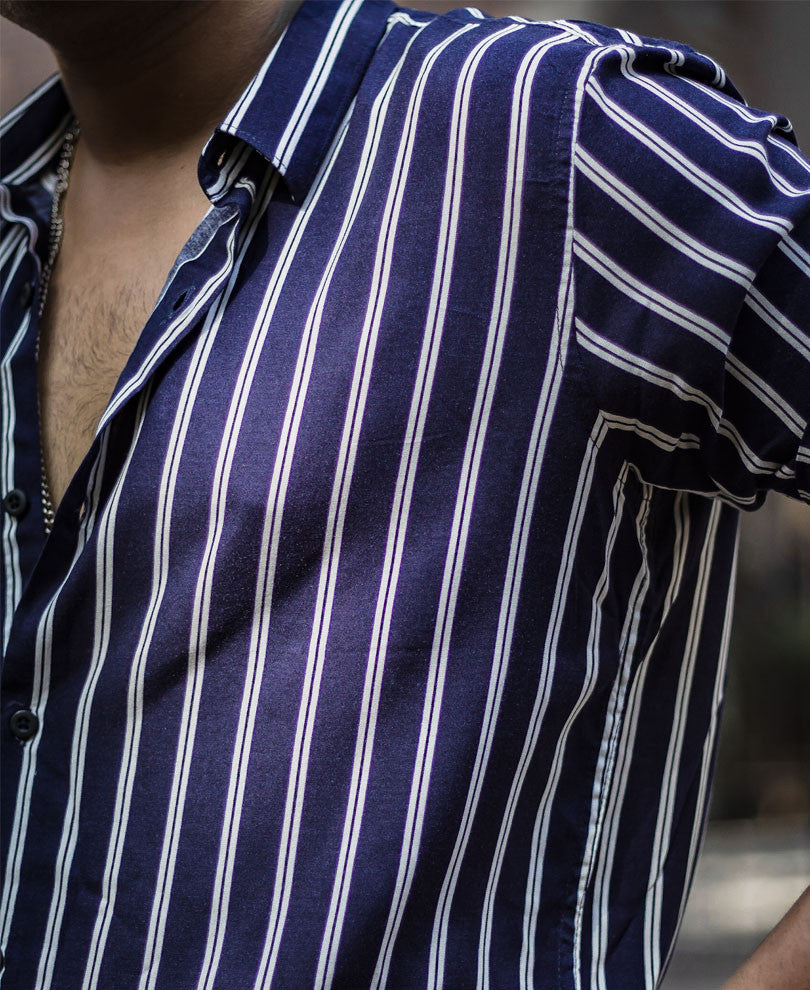 Blue Mini Stripes Half Sleeves Shirt