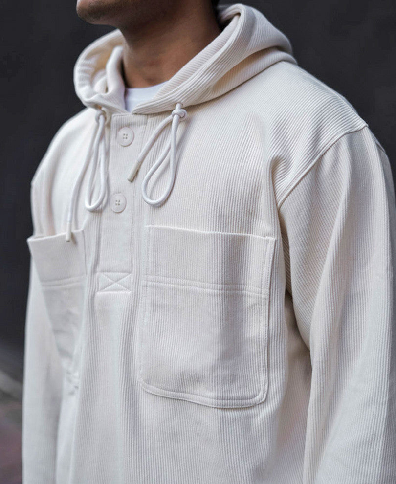 Cream Double Pocket Oversized Hoodie Sweatshirt
