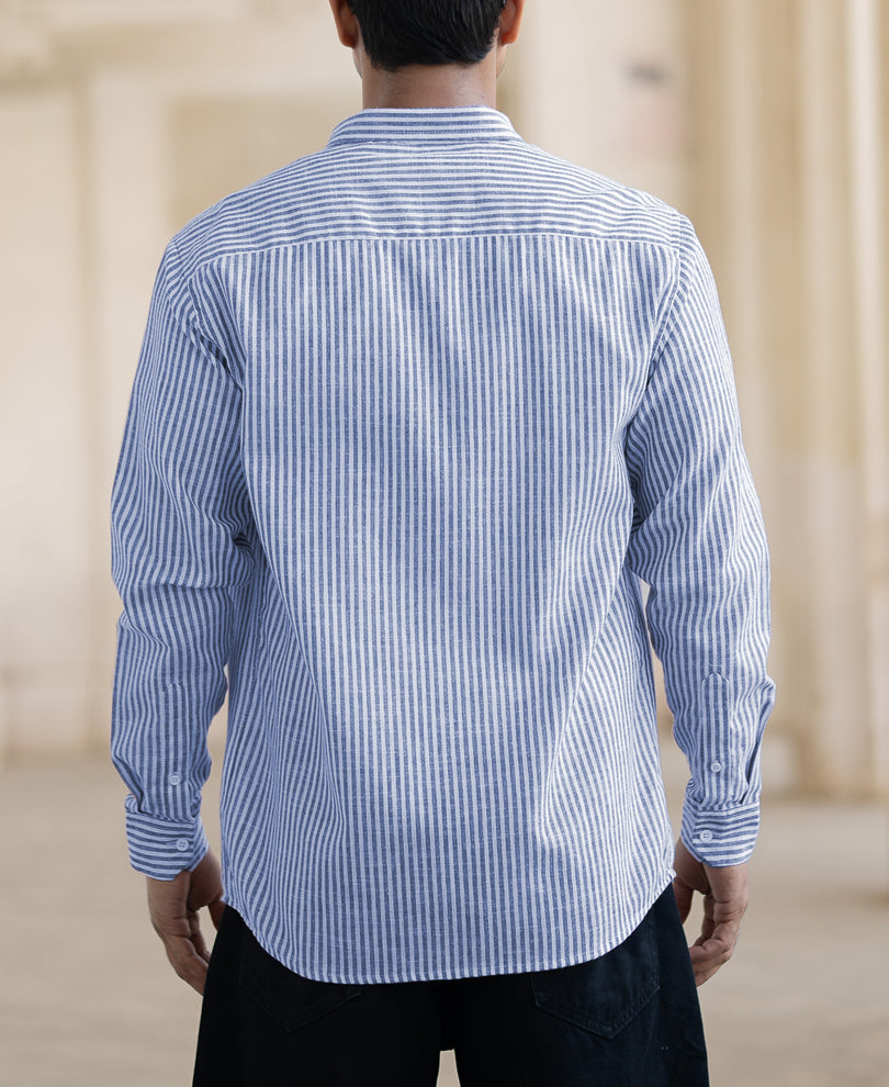 Blue And White Striped Full Sleeves Regular Fit Shirt