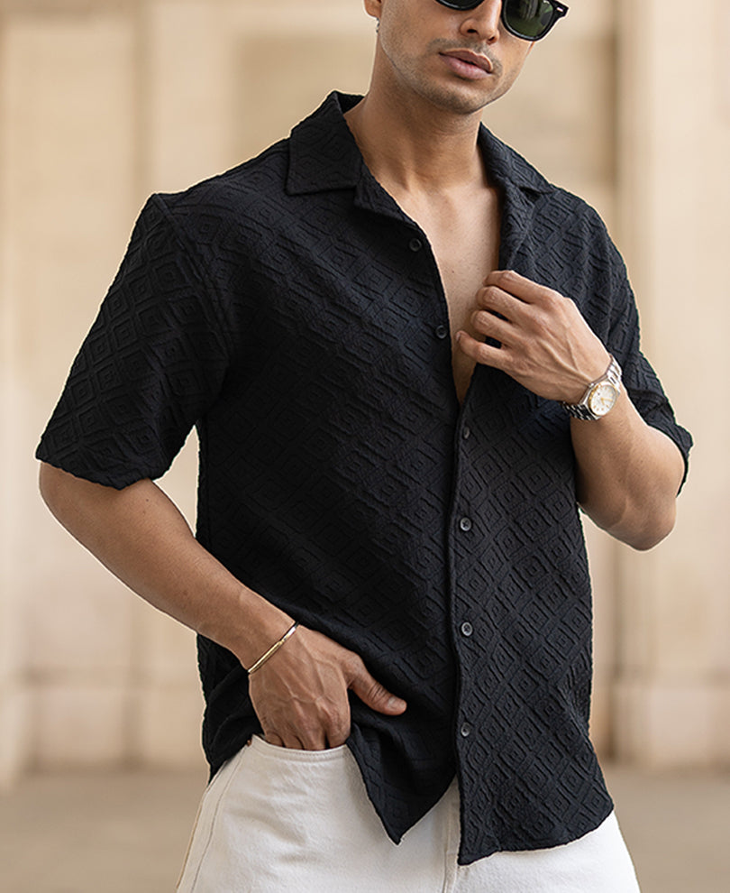 Black Structured Cuban Shirt