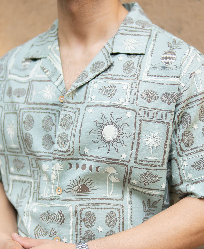 Dusty Blue Tropical Print Shirt