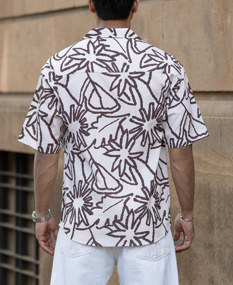 Beige Floral Print Structured Shirt