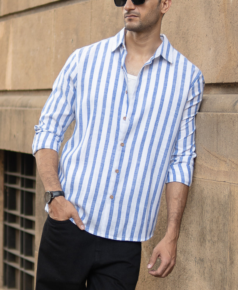 Mid Blue Nautical Stripe Shirt