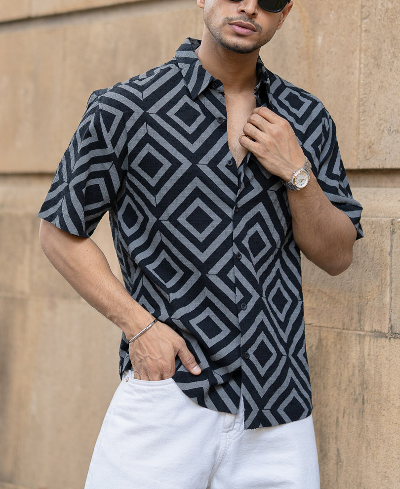 Black Geometric Print Shirt