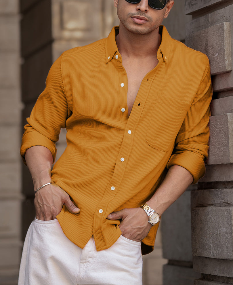Mustard Regular Fit Full Sleeves Shirt