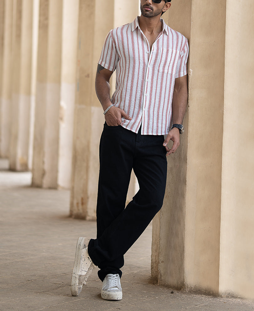 Peach Striped Shirt With Pocket