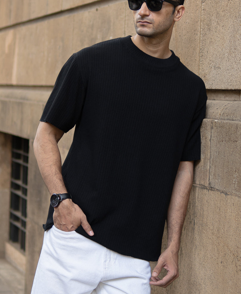 Black Oversized Structure Half Sleeves T-Shirt