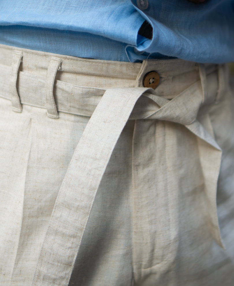 Natural Linen Pant With Belt
