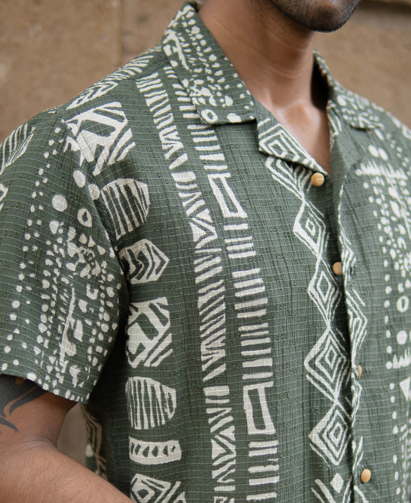 Light Olive Structured Printed Shirt