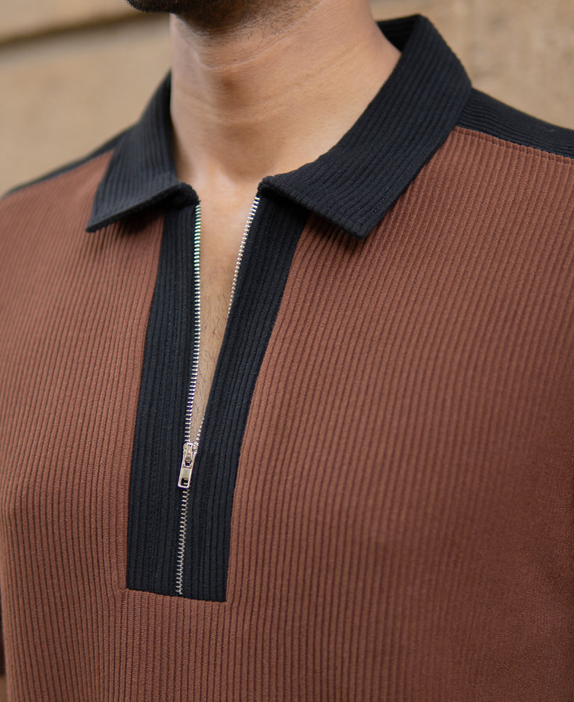 Brown And Black Colourblock T-Shirt