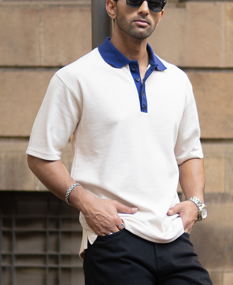 Cream Contrast Collar T-Shirt