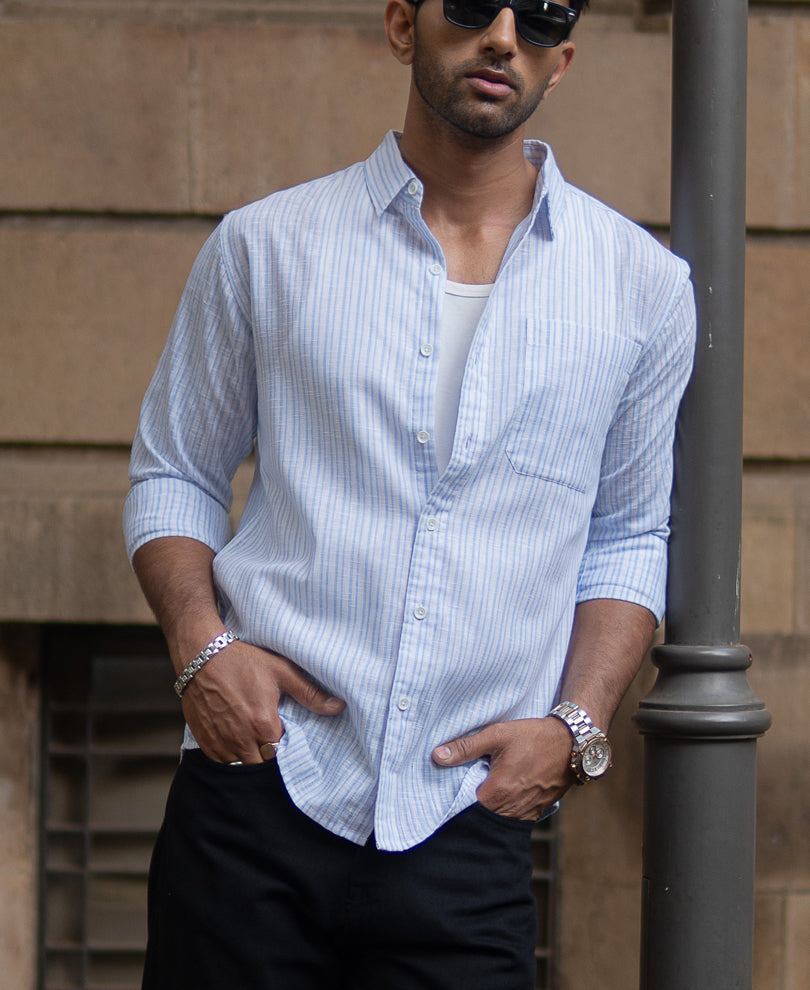 Light Blue Striped Light Weight Shirt