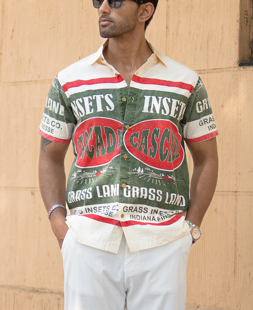 Olive Washed Printed Shirt