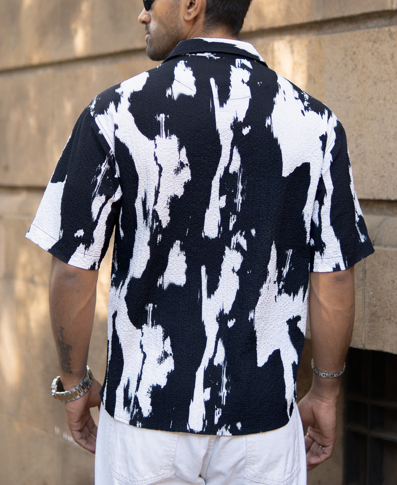 Black Abstract Print Cuban Shirt