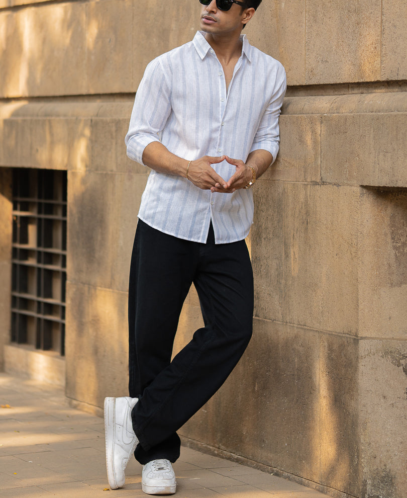 Faded Blue Stripe Embroidered Shirt