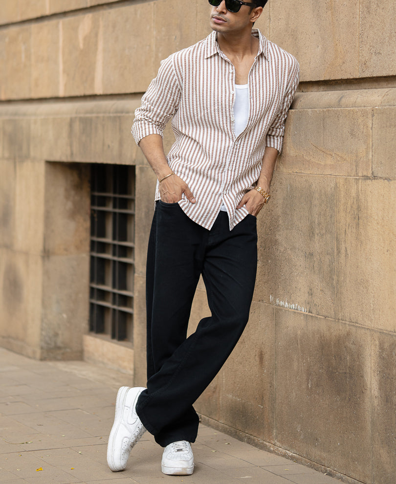 Light Brown Seersucker Stripe Shirt