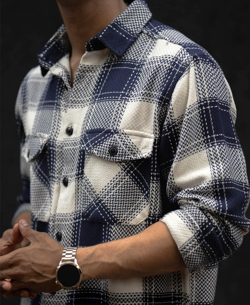 Navy Blue Regular Fit Checked Full Sleeves Shirt