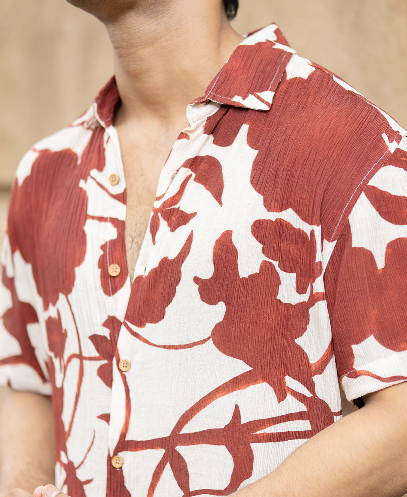 Rust Floral Crinkled Print Shirt