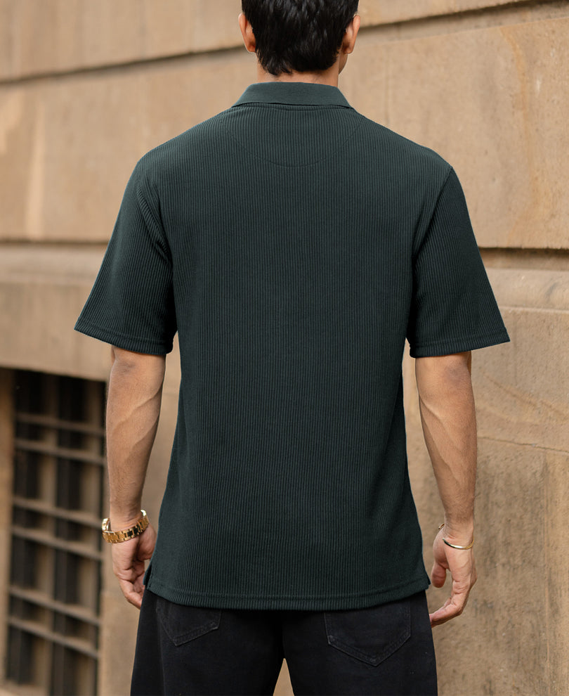 Dark Green Rib Polo T-Shirt