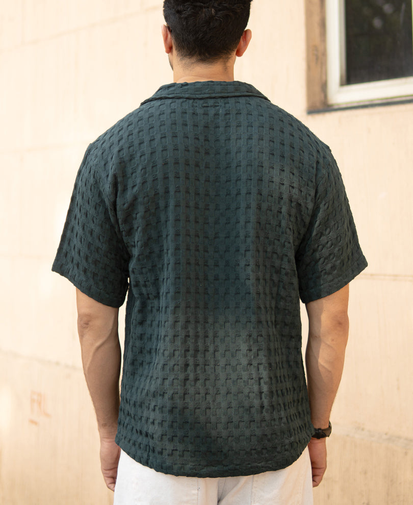 Bottle Green Structured Oversized Half Sleeeves Shirt