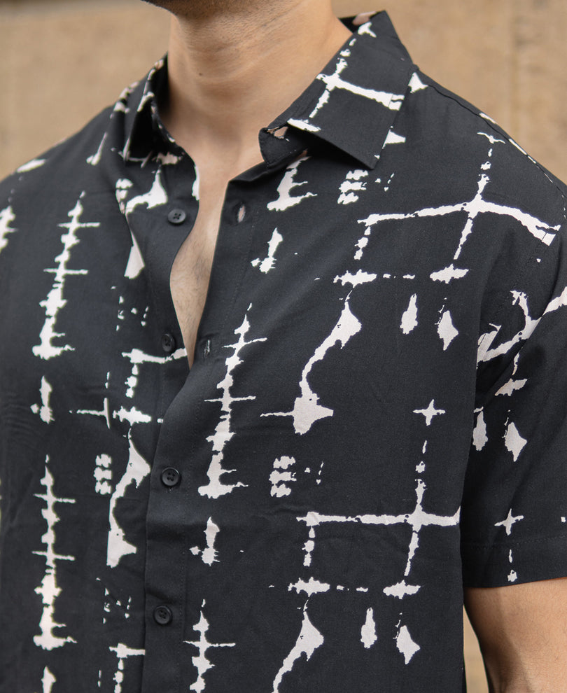 Black Abstract Tie Dye Print Shirt