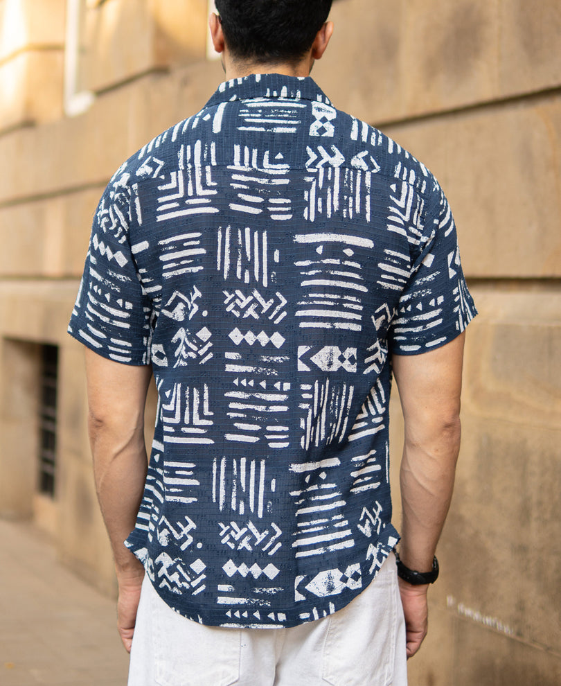 Navy Abstract Aztec Print Shirt