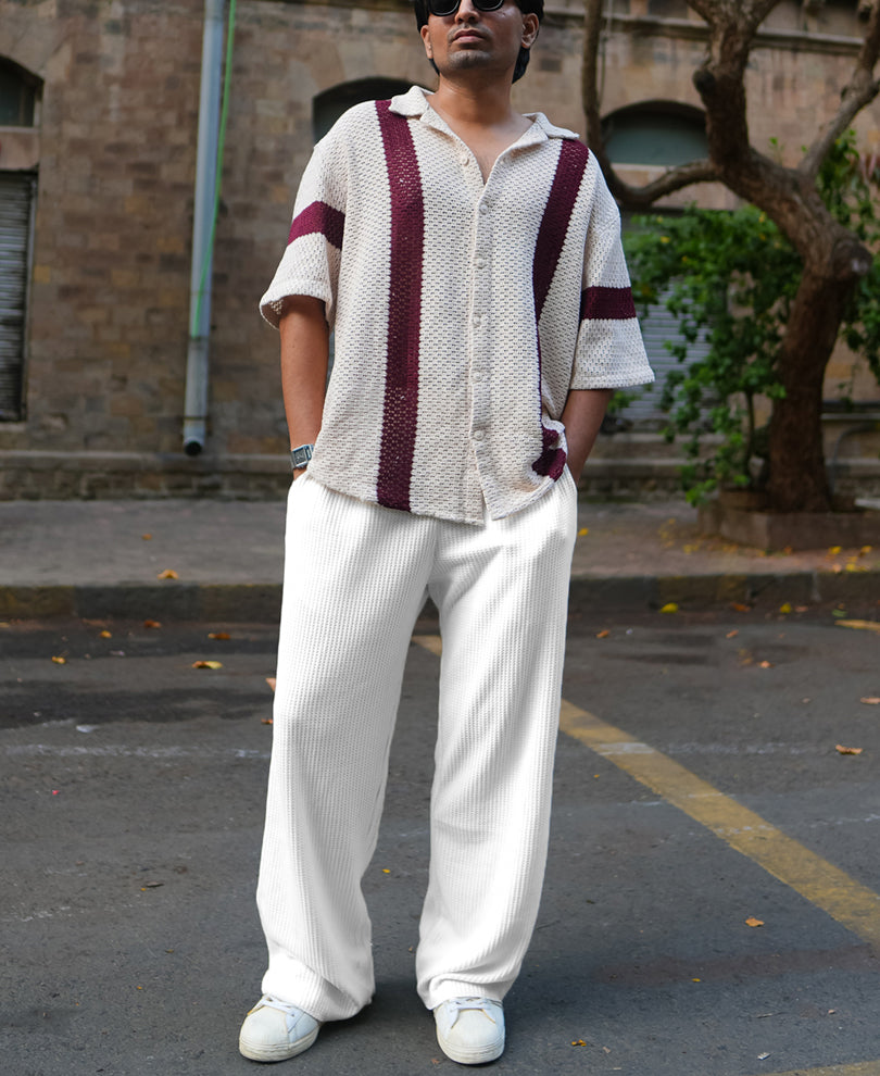 Cream Waffle Baggy Fit Track Pant