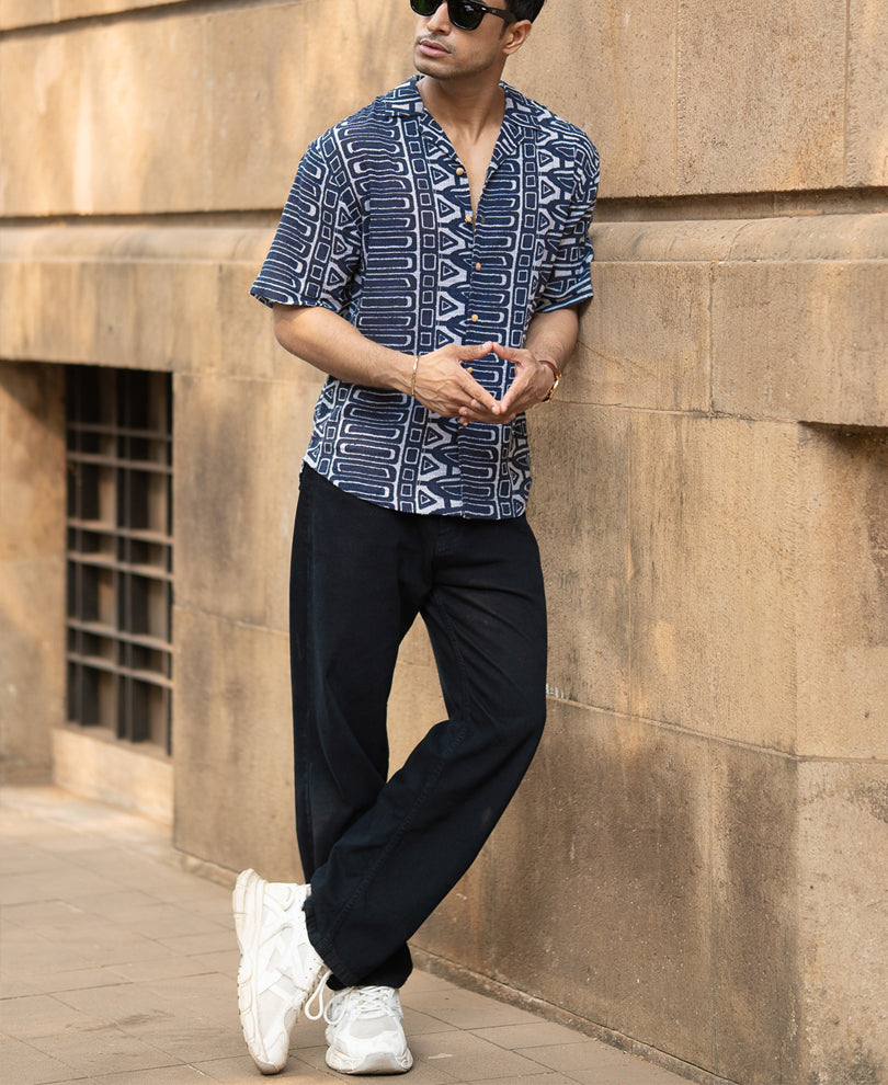 Navy Ethnic Print Shirt