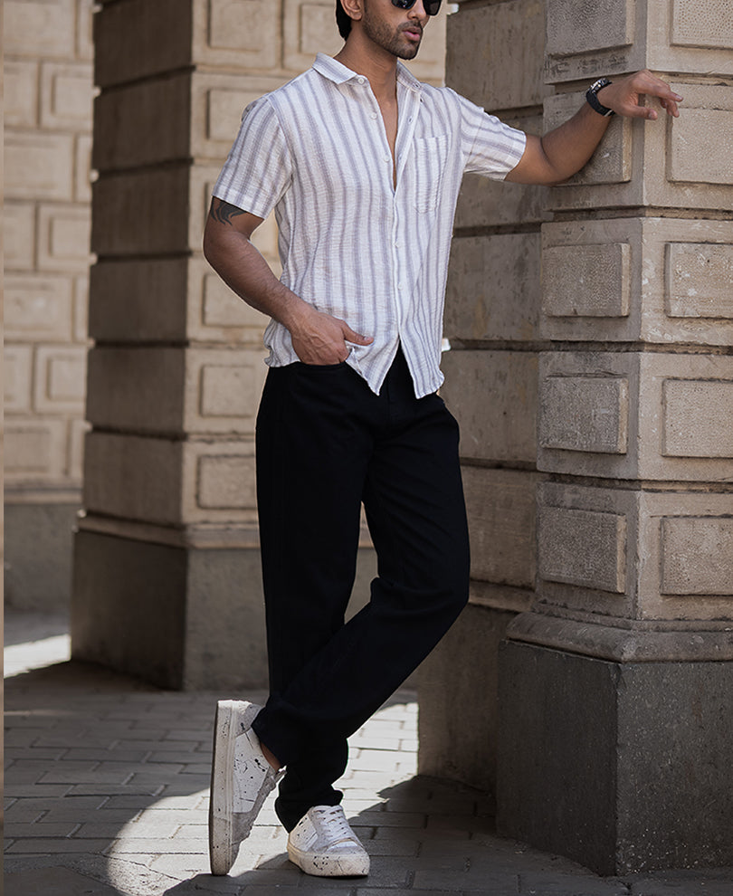 Grey Striped Shirt With Pocket