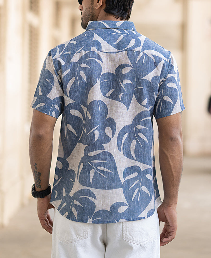 Blue Leaf Print Shirt