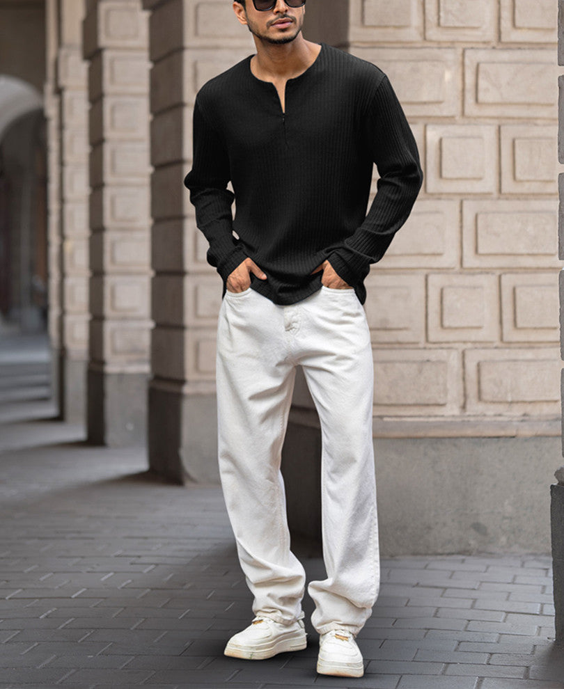 Black Regular Fit T-Shirt With Zip Style