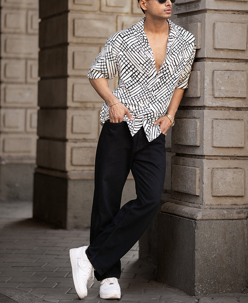White Oversized Printed Half Sleeves Shirt