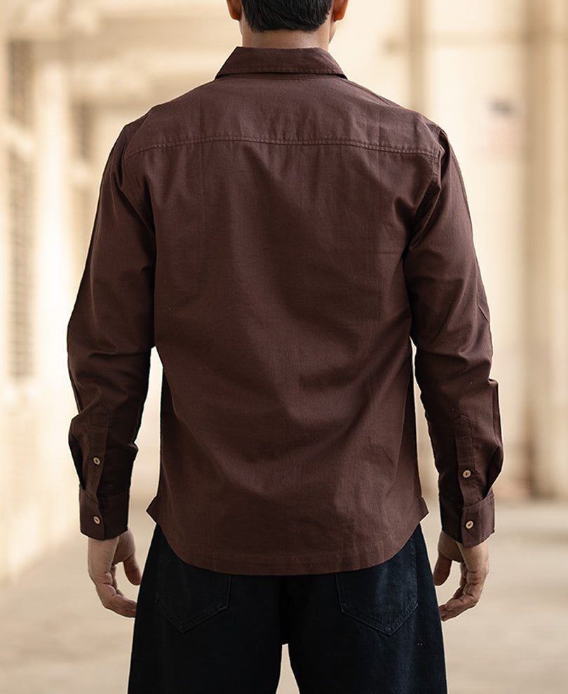 Brown Full Sleeves Regular Fit Linen Shirt
