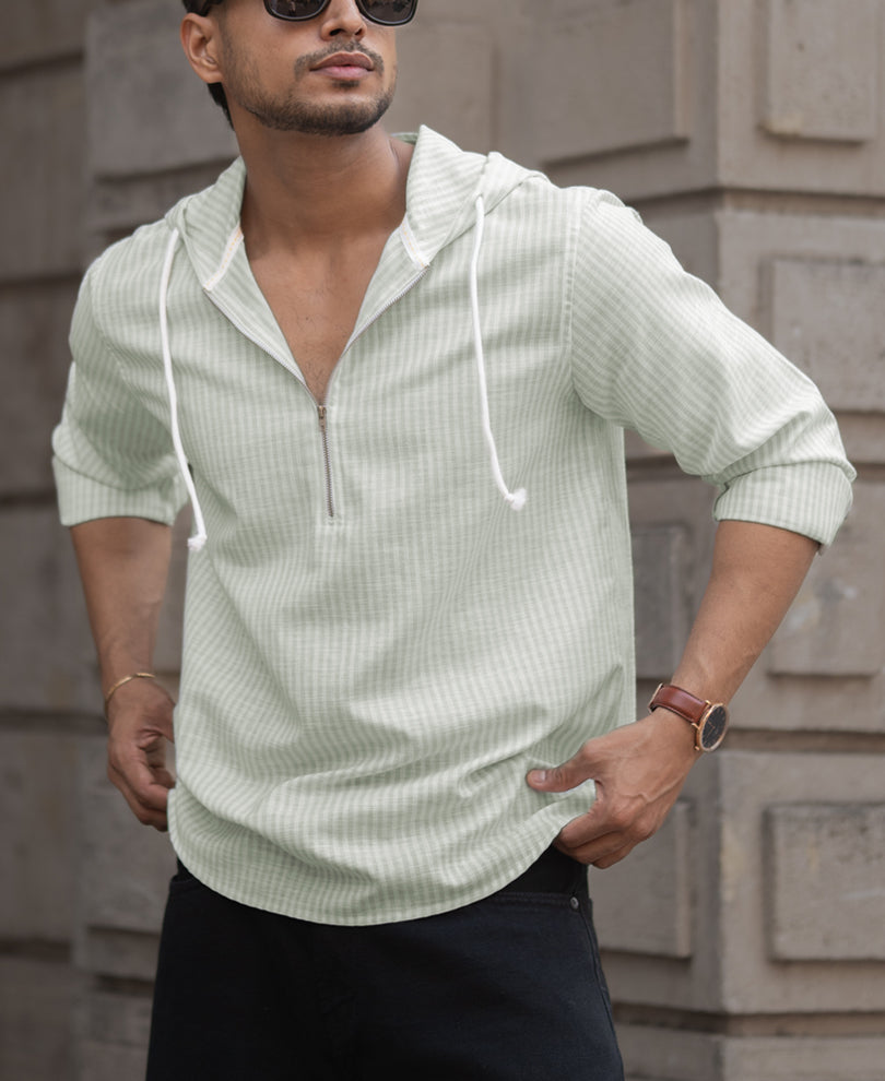 Mint Striped Hooded Shirt