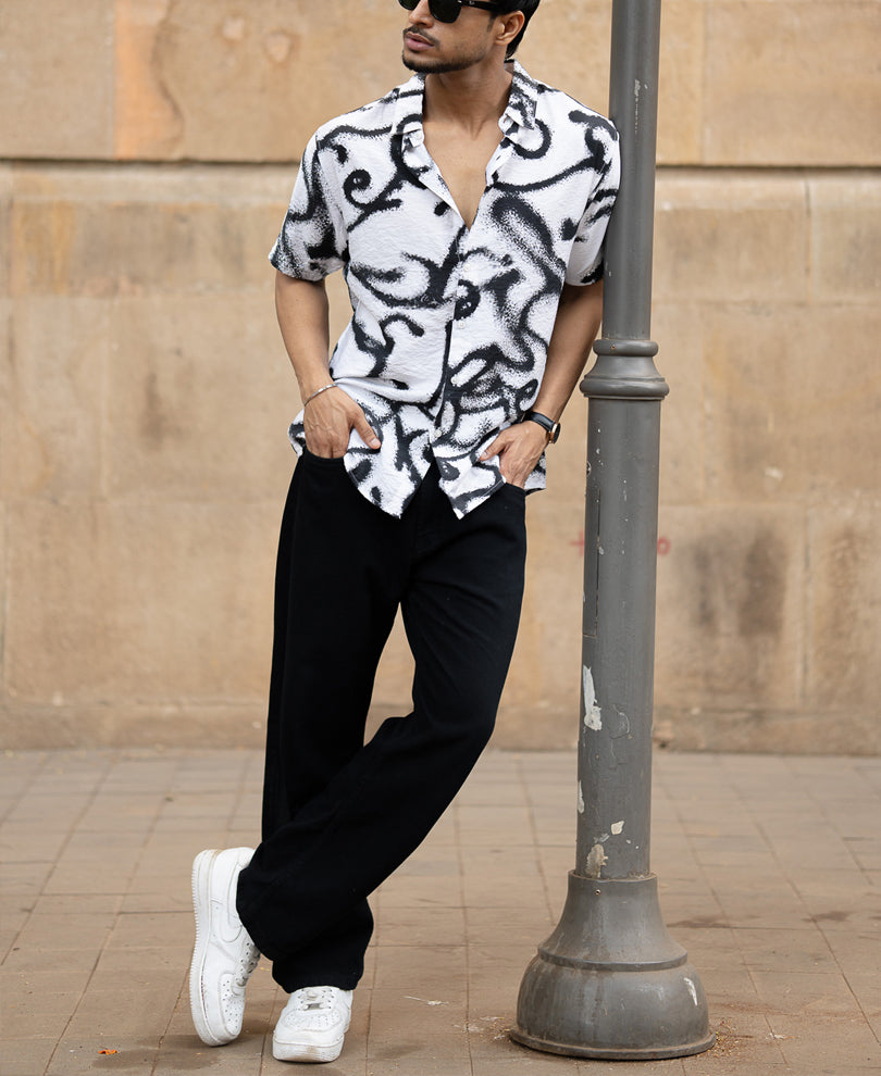 White Cuban Printed Flowy Shirt