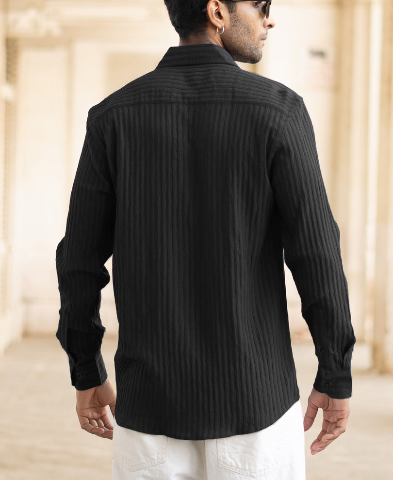 Black Regular Fit Full Sleeves Stripe Shirt